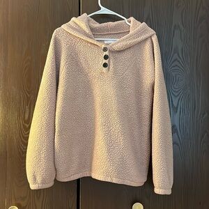 Kirundo heavyweight fleece hooded, light pink pullover sweatshirt. Size Large.